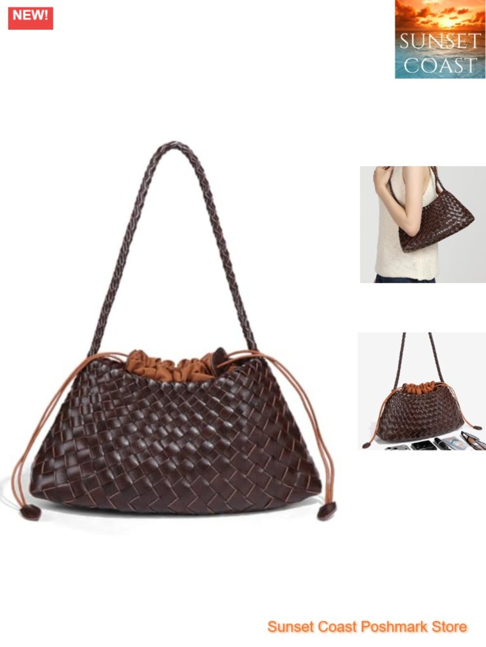Woven Suede Hobo Shoulder Bag Slouchy Tote Purse Travel Handbag